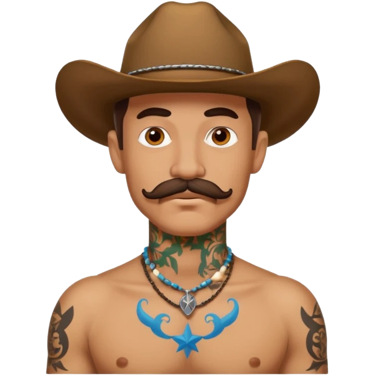 mustached cowboys with tattoos on neck  emoji