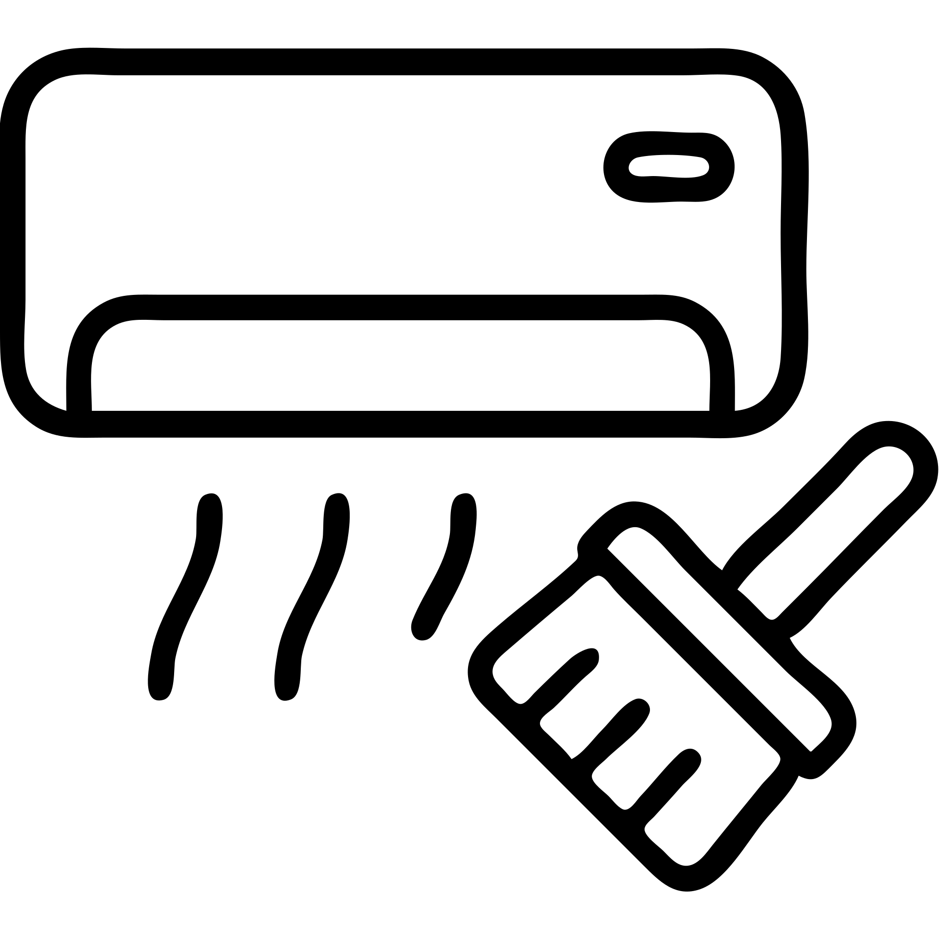 outlined icon of air conditioning cleaning with an AC unit and a cleaning brush emoji