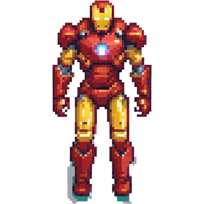 Iron Man standing heroically, pixel art style, simplified details emoji