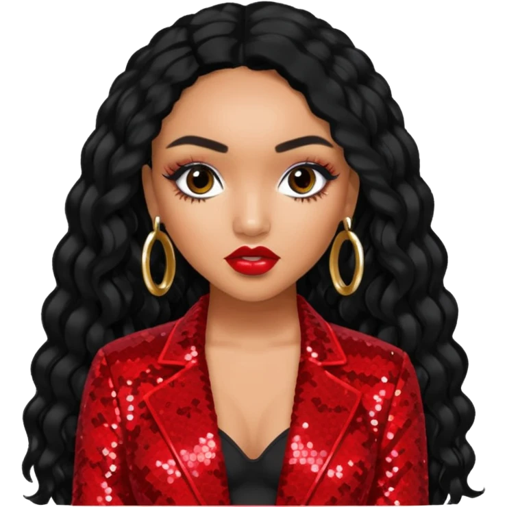 Leigh-Anne Pinnock from Little Mix with long black hair, red sequin outfit emoji