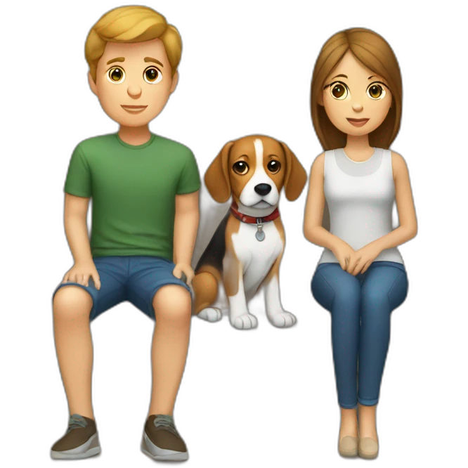 Brown hair White boy and girl with beagle Sit on couch emoji