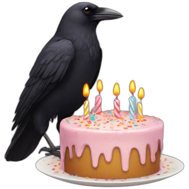 Crow with a Birthday cake emoji