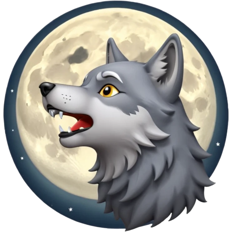 emoji of a howling wolf facing the moon, with its head tilted upward, simple cartoon style  emoji