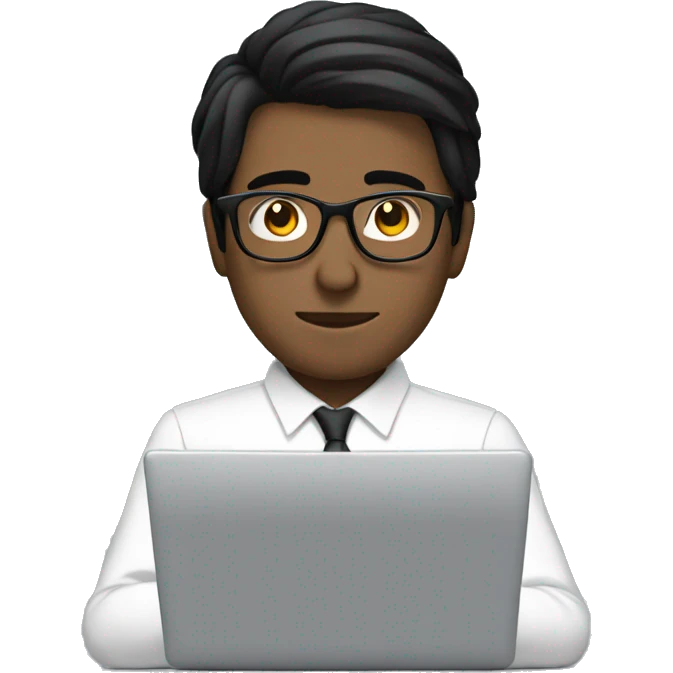 a man with black straight hair and glasses coding with laptop emoji