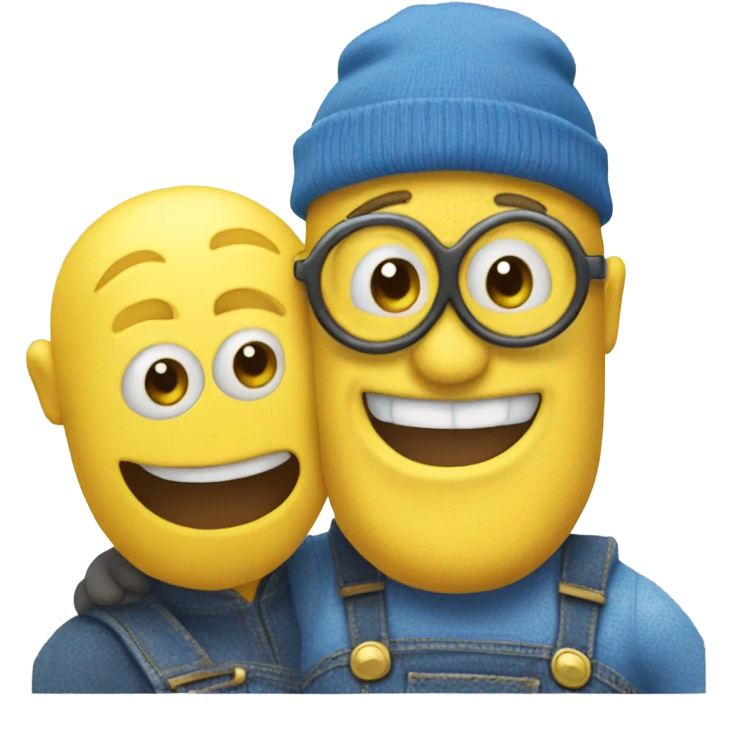 men hugging a minion emoji