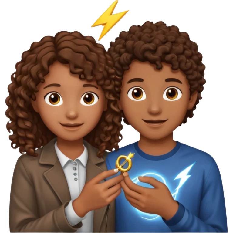 a 15 year old girl with brown curly hair but she has lightnings in it with a brown haired boy who gave her a promise ring emoji