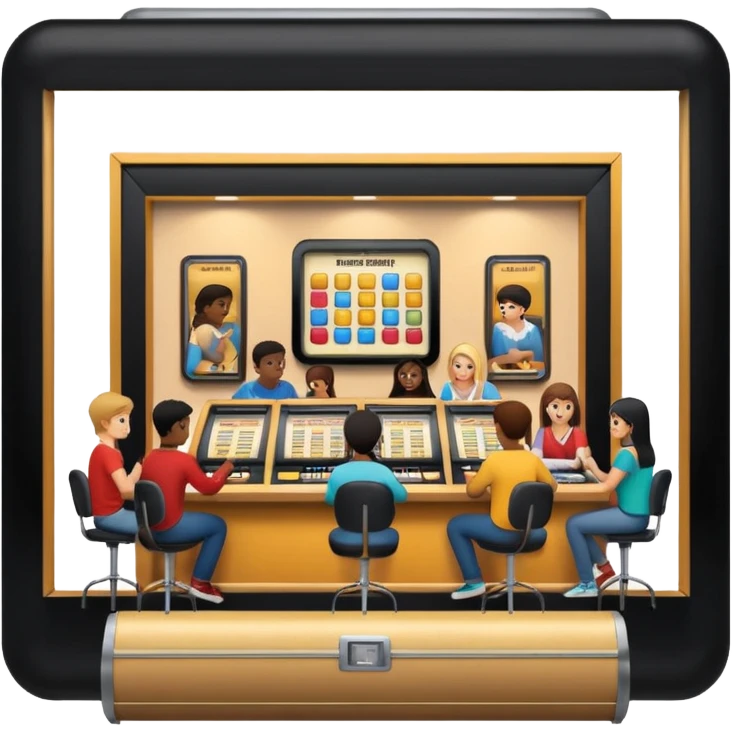 Birdseye view of large study space with students working separately add students add a jukebox emoji