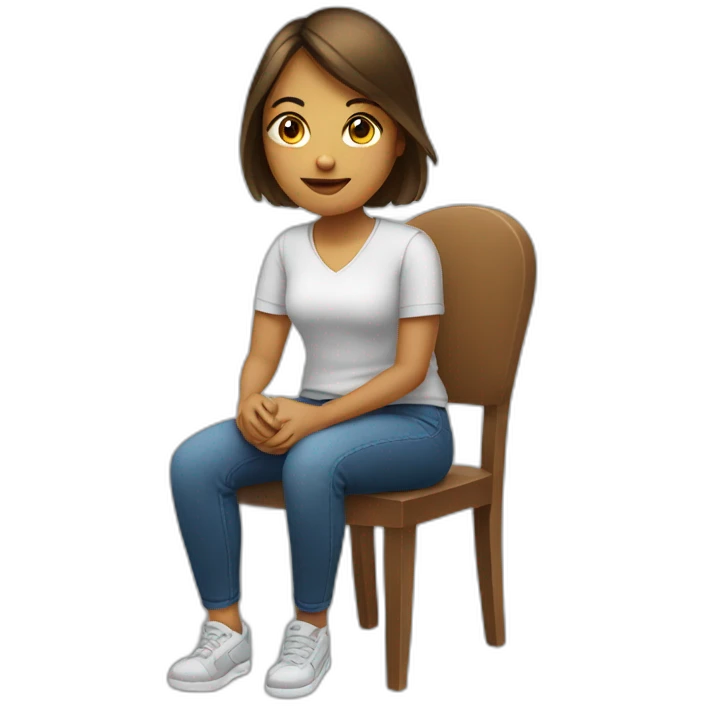 A young woman sitting on a reversed chair emoji