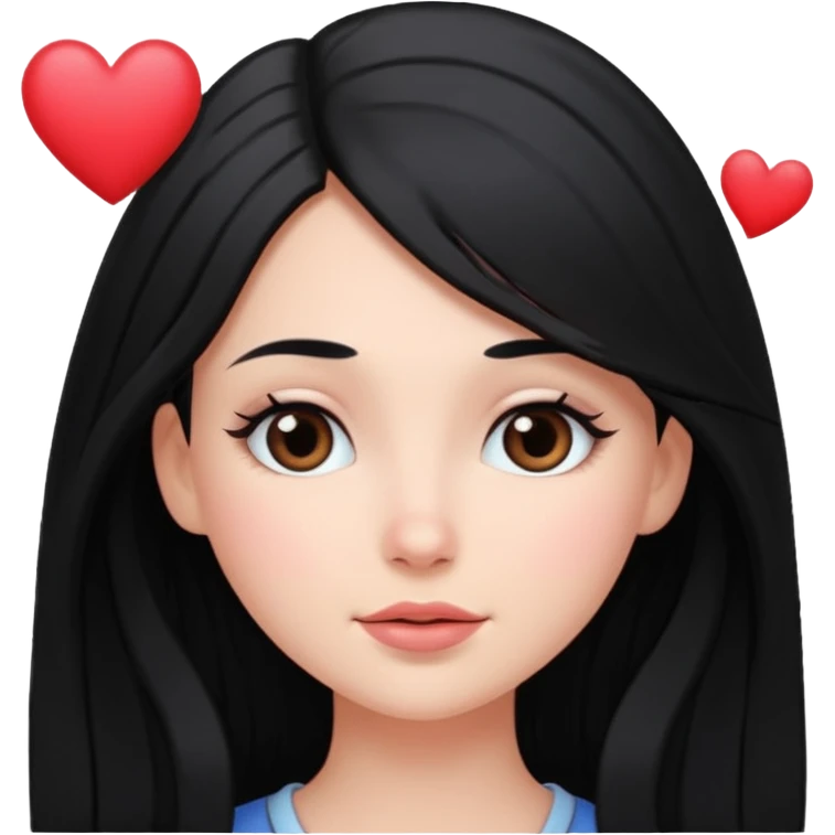 black-haired long hair white young girl looking in love emoji