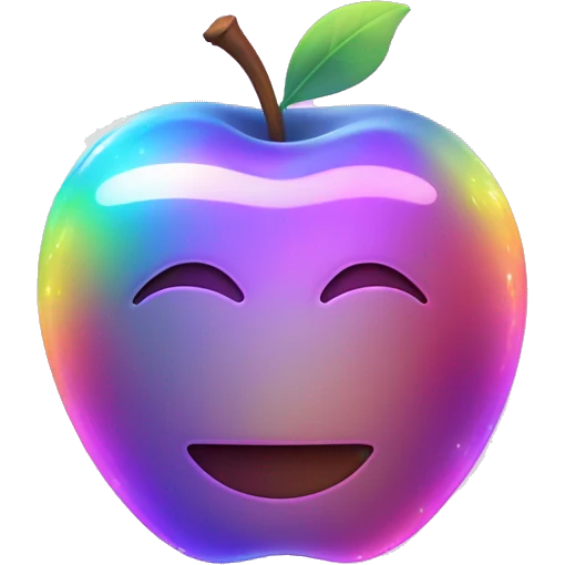 A sleek, holographic apple with a glowing, shifting gradient of colors, surrounded by subtle floating sparks and a soft, futuristic aura.

 emoji