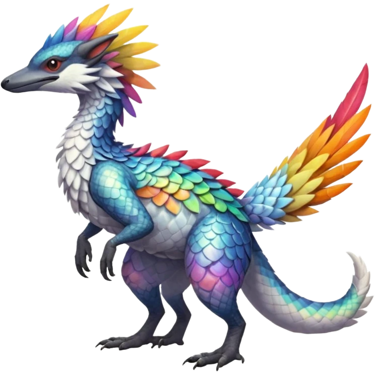 Colorful Scaly Feathery Fruity Iridescent Warm-colored Tropical Exotic Vernid-Sergal-Trico-Silvally-Nargacuga-fusion-hybrid-animal-creature, full body emoji