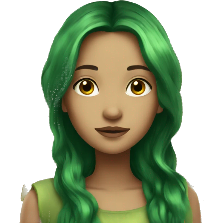 Beautiful, fairy, gold, dark green, green, long hair, big wings emoji
