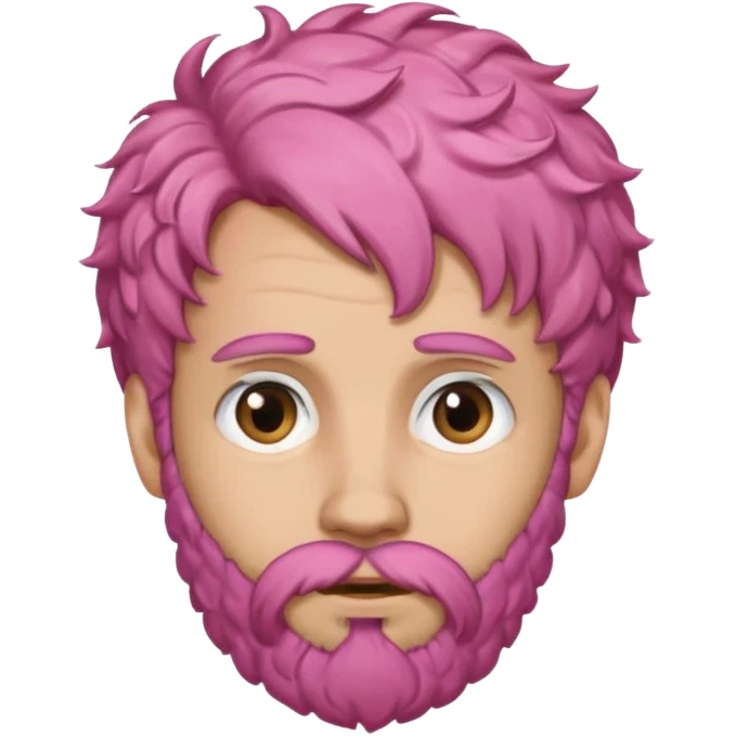A light-skinned man with moderately curly pink hair, brown eyes, a brown beard, and a slightly uneasy expression. emoji