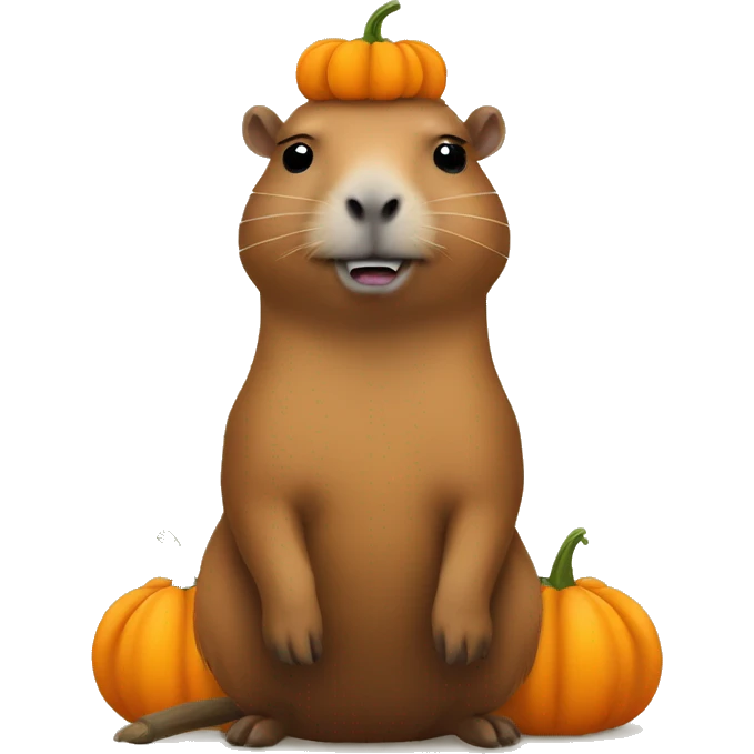 Capybara with pumpkin on head emoji