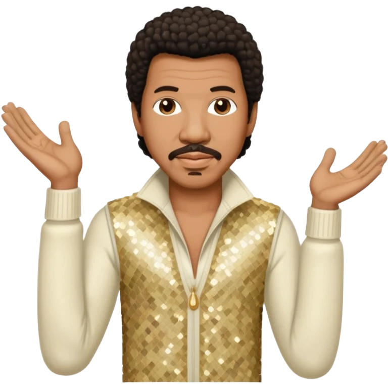 Lionel Richie with dark brown hair, cream sequin outfit  emoji