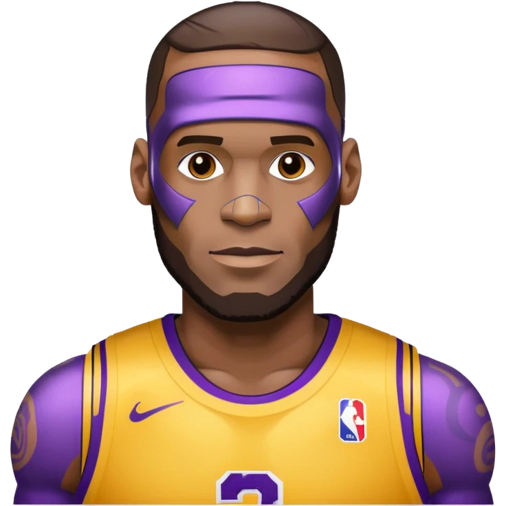 Lebron James as a half robot/cyborg AI but still keep lakers and make him look friendly emoji