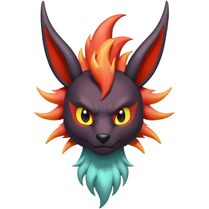 Pastel iridescent exotic colorful Darkrai-Scizor-Flareon-fusion with fiery horns and a Mohawk  emoji
