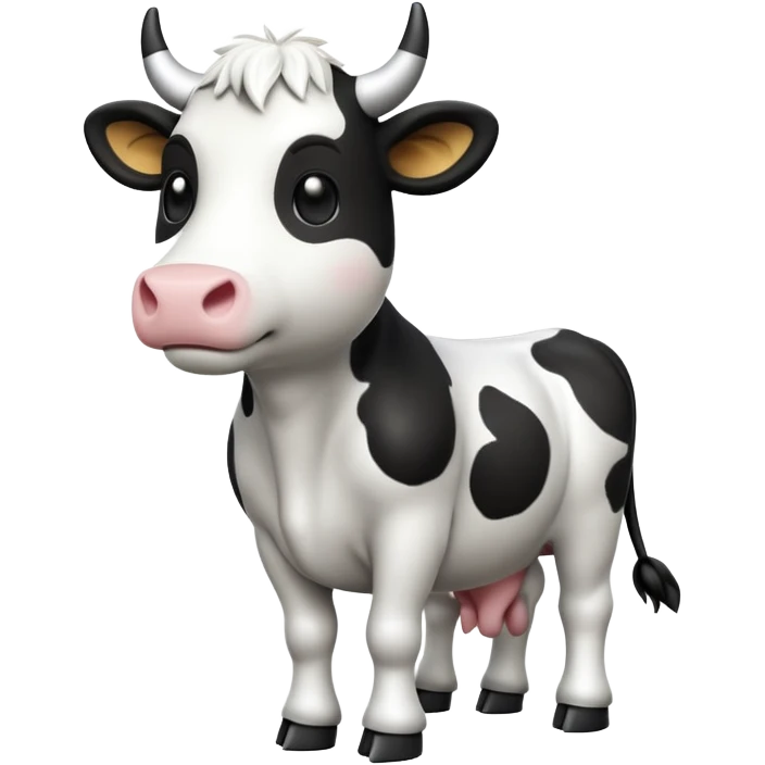 cinematic-[cow]-realistic-full-body-standing-emoji,-tail-flicking-lazily,-head-tilted-dramatically,-sleek-[black and white]-fur,-simplified-yet-realistic-focused-features,-highly-detailed,-glowing-with-an-almost-sarcastic-glow emoji
