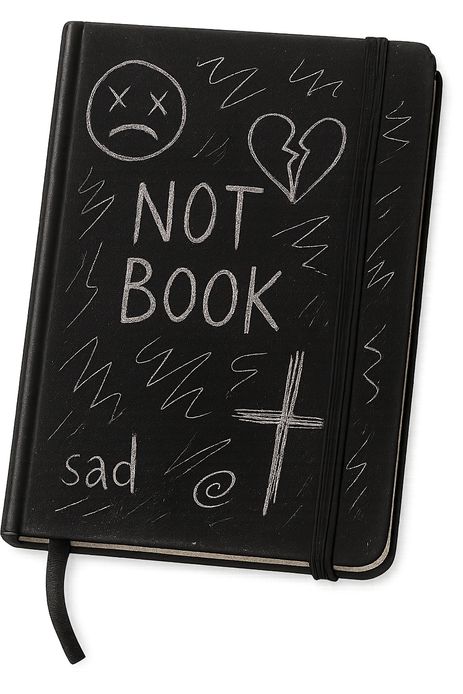 emo object, black notebook with scribbles, no background emoji