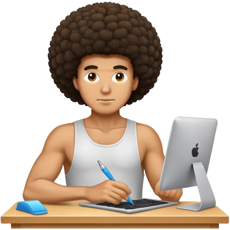 Tanned guy with Afro working hard  emoji