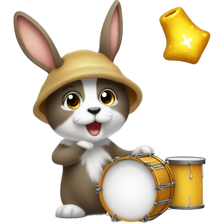 Ein Kaninchen das die Zunge rausstreckt im Cartoon Stil mit Glitzer drum herum emoji