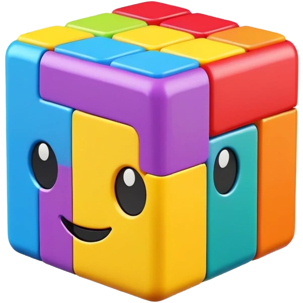 A single colorful toy block with a cute smiling face emoji