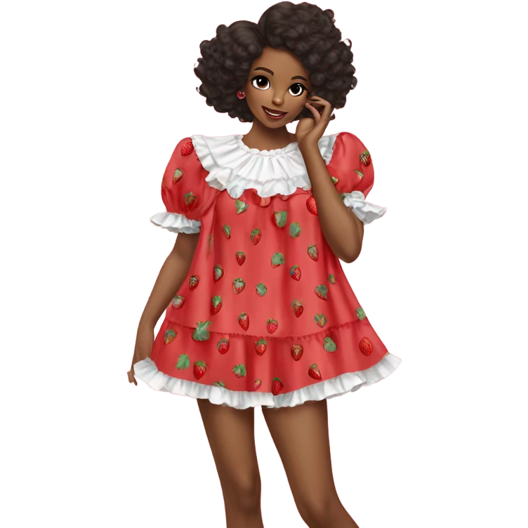 coquette strawberry babydoll blouse with ruffle sleeves and bottom, no human please emoji