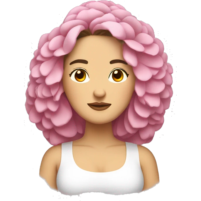 Peonies around head of a white Spanish brunette long hair chubby woman emoji