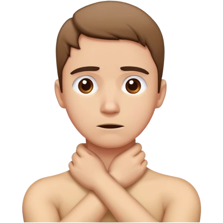 person with crossed arms holding there neck tightly, looks nervous emoji