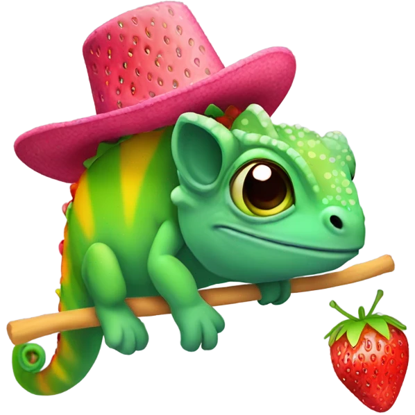 Cameleon with strawberryhat and rainbowvoat emoji