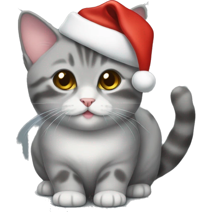 Gray munchkin cat with Santa hat on emoji