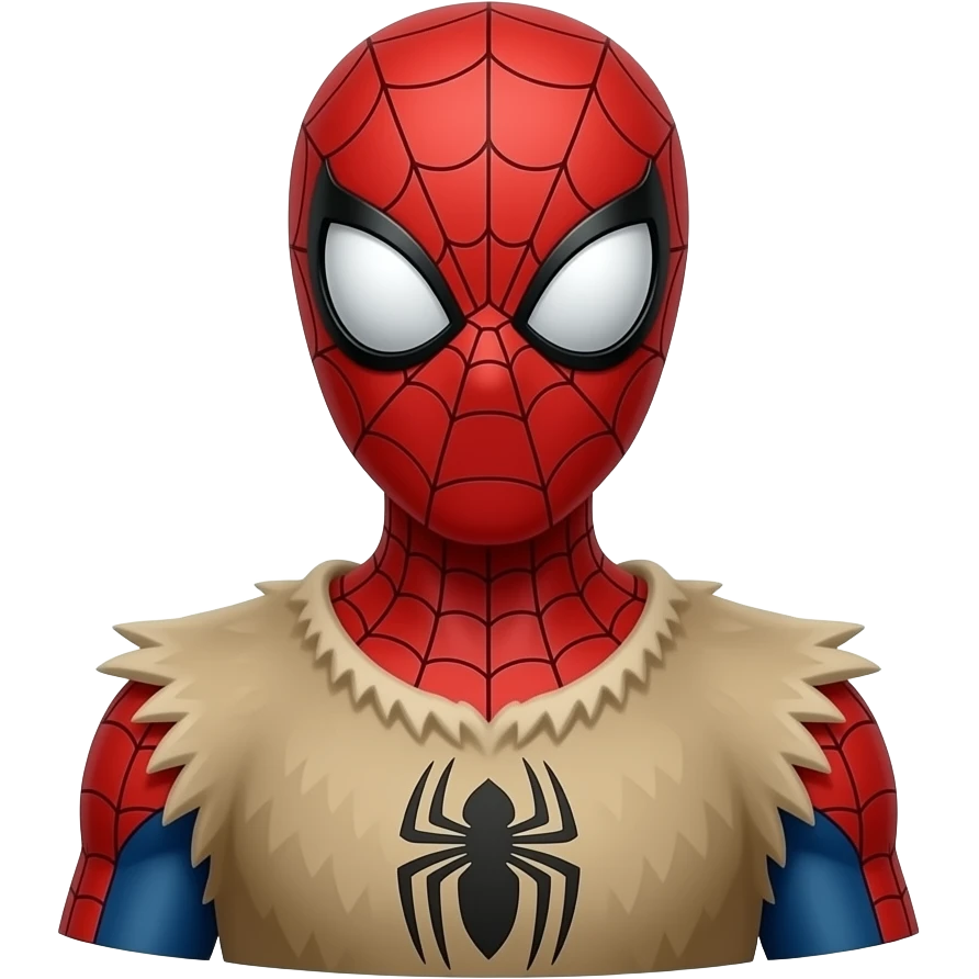 a SPIDERMAN RED   wearing ancient animal skin cloth, half body, icon, yellow skin emoji