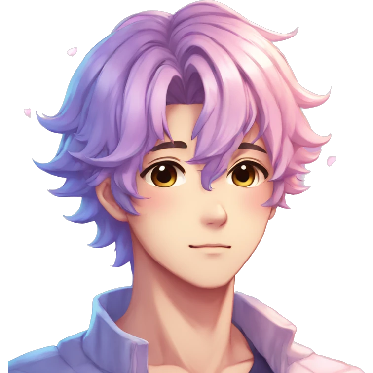 Gorgeous colorful shiny romantic pastel anime style shojo man with blushing face aesthetic and pretty hair trending style emoji