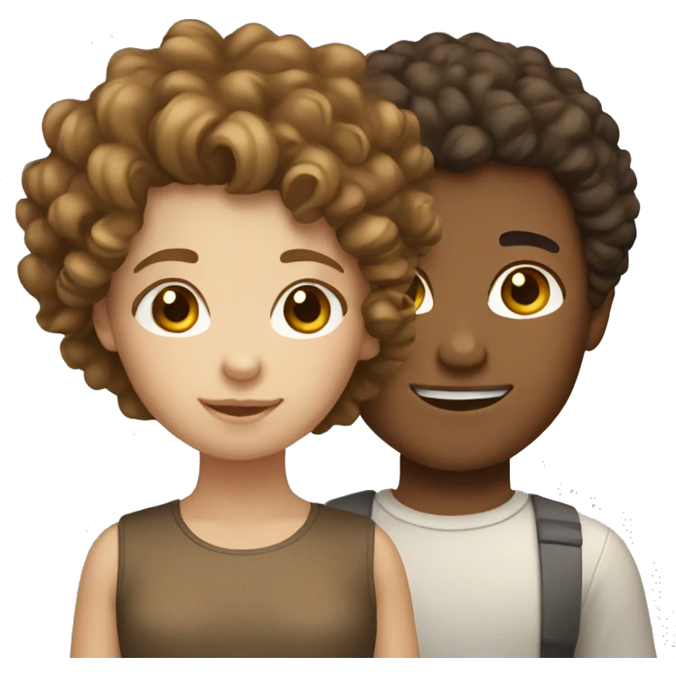 White brown haired girl and tan boy curly hair emoji