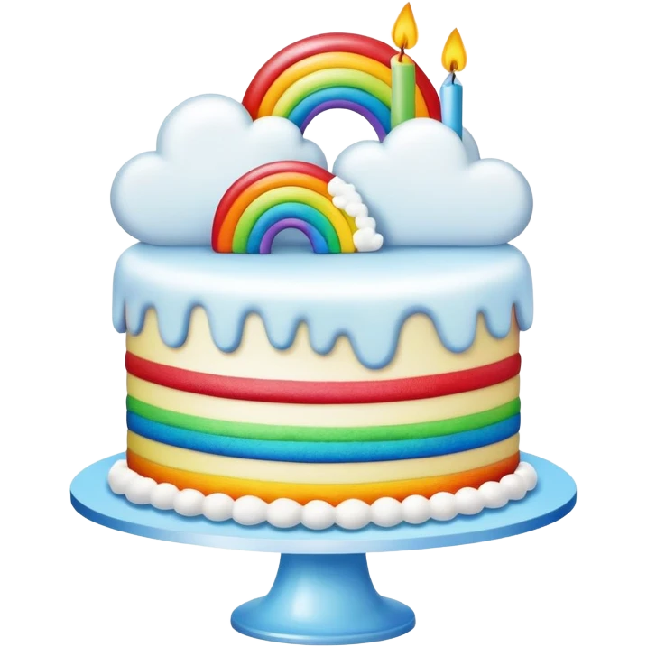 rainbow birthday cake with clouds landscape  emoji