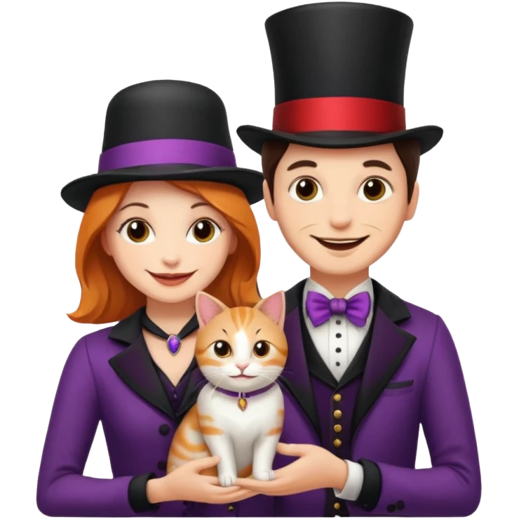 magician couple and their pet cat emoji