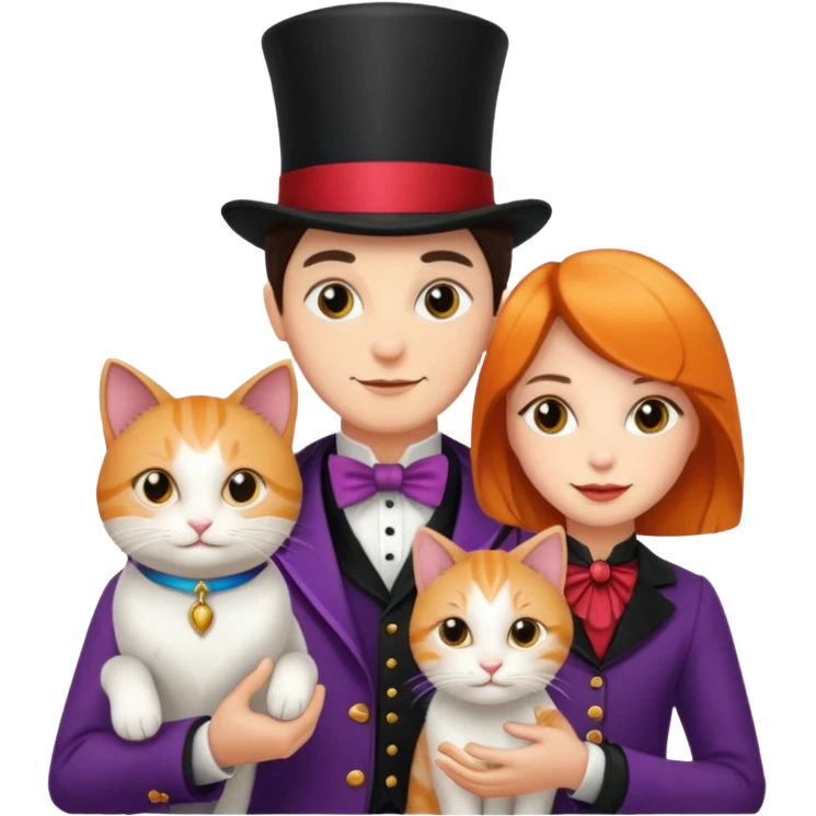 magician couple and their pet cat emoji