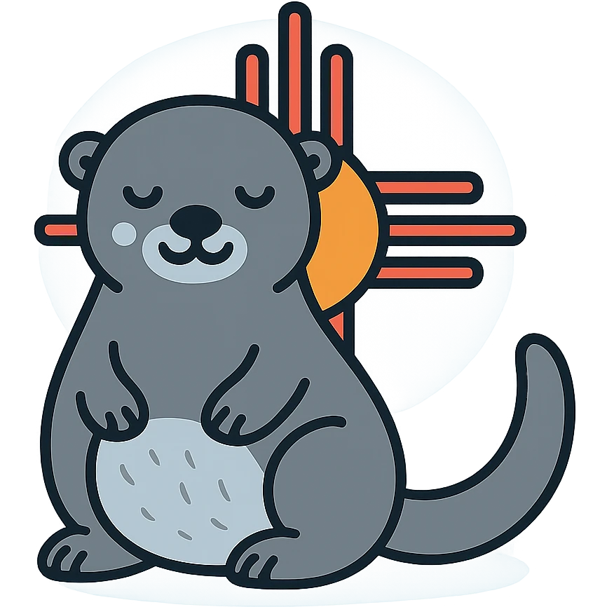 Change the background to blue, keep the cute grey sea otter and Zia symbol minimal. emoji