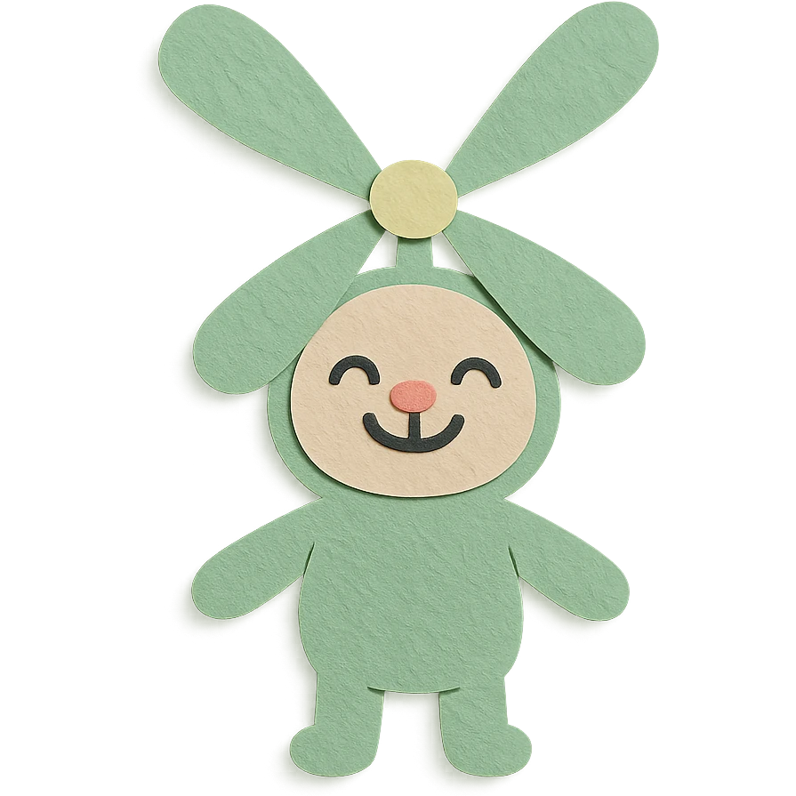 cheerful bunny-fan hybrid, ears spinning like fan blades, pastel green, full-body emoji