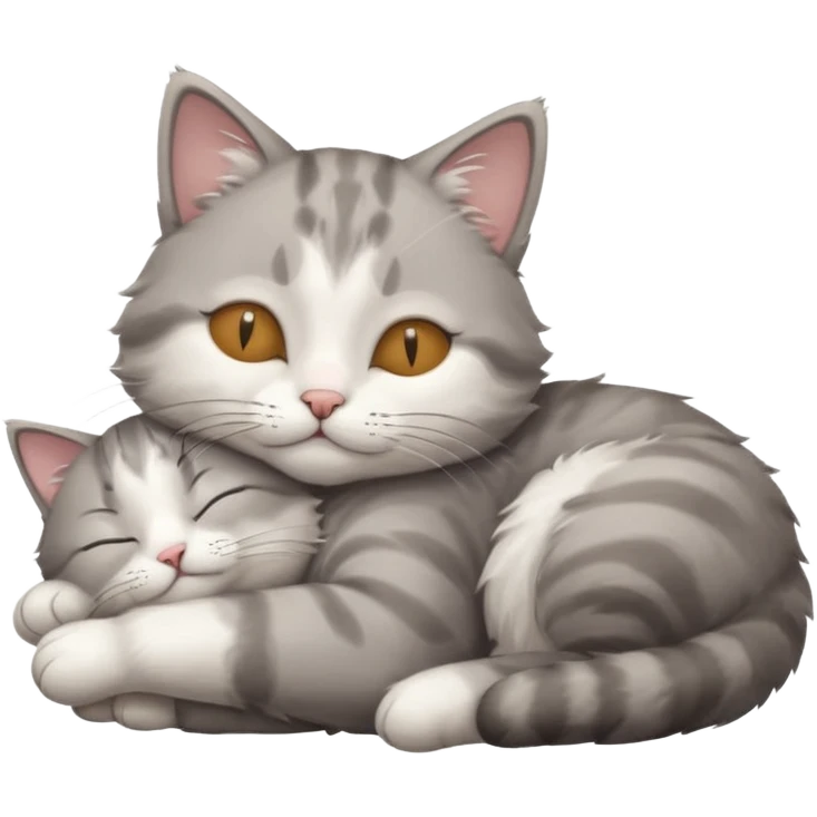 grey and white small cat with its eyes closed lying down leaning on his elbow with his paw curled under his head holding it up emoji