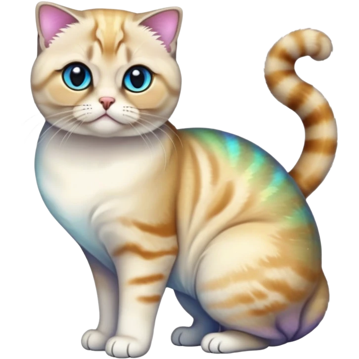 Colorful exotic iridescent tropical shiny Fantasy-Siamese-Scottish-Fold-feline-Fakémon-feline-hybrid (full body) emoji