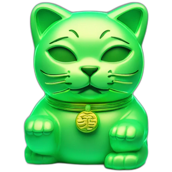 maneki neko 3d in the form of green neon sign emoji