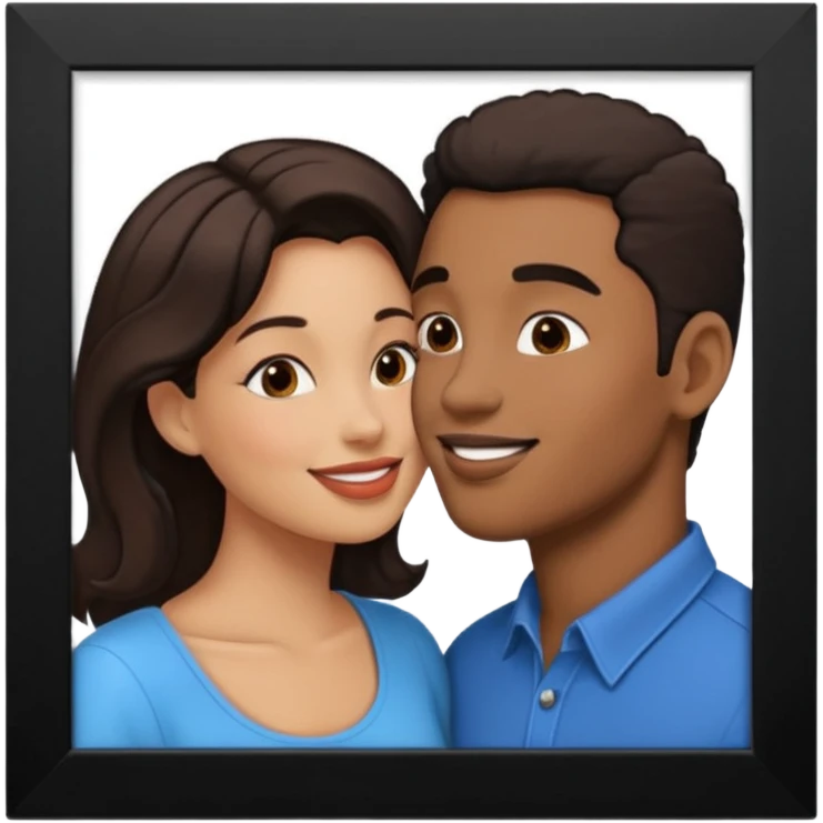 A man and a woman kissing, framed on a television screen emoji