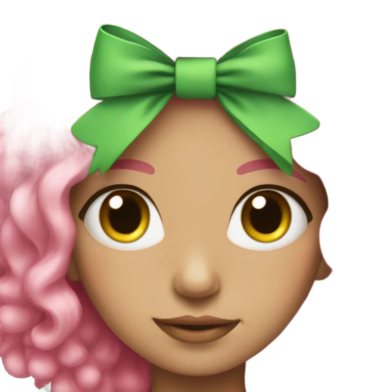 girl with colorful hair green eyes pink bows emoji
