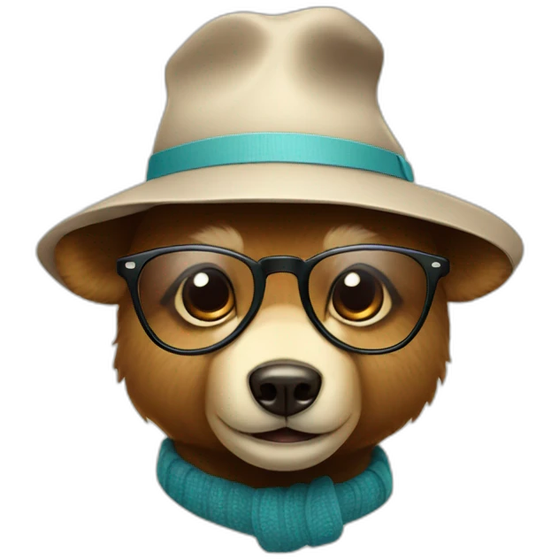 cute bear with hat and glasses emoji