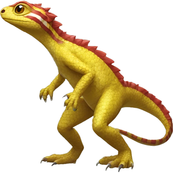 A Yellow Shiny Anthro-Scalie-Lizard-Reptile-Salamandrian-Fakémon with red stripes Full Body emoji