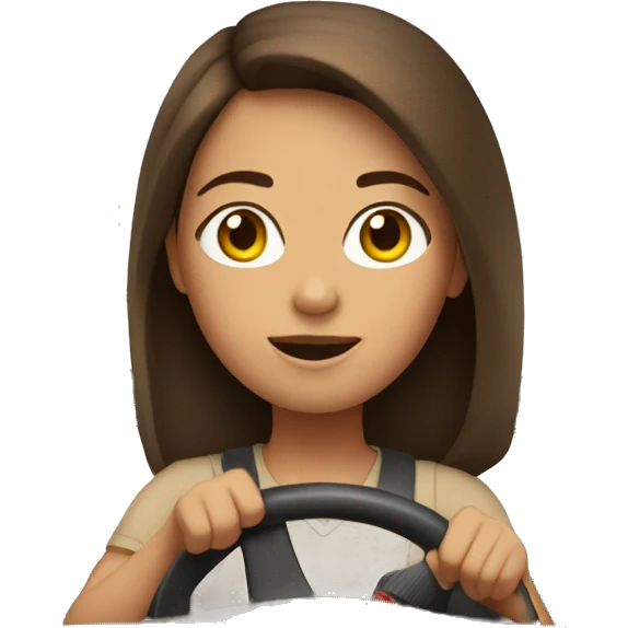 Girl with brown hair driving a car emoji