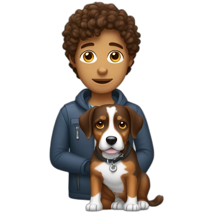 Programmer with curly brown hair with dog Entlebucher zennenhund emoji