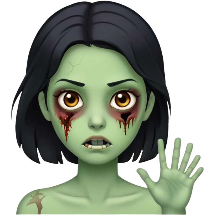 zombie girl, green skin color, no bruises on her face, neutral face, black hair, brown eyes  emoji