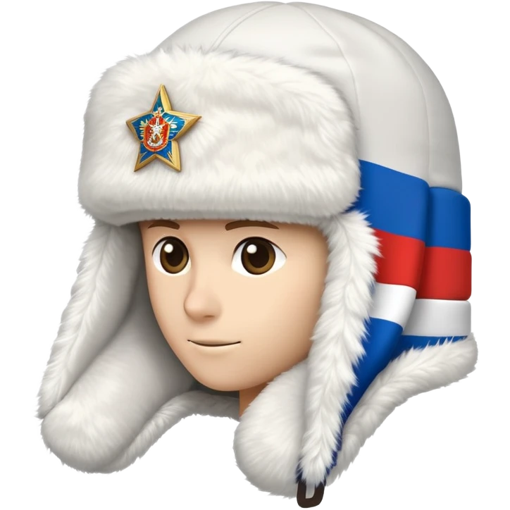 Ushanka hat with Russian flag emblem, furry winter hat with ear flaps down emoji
